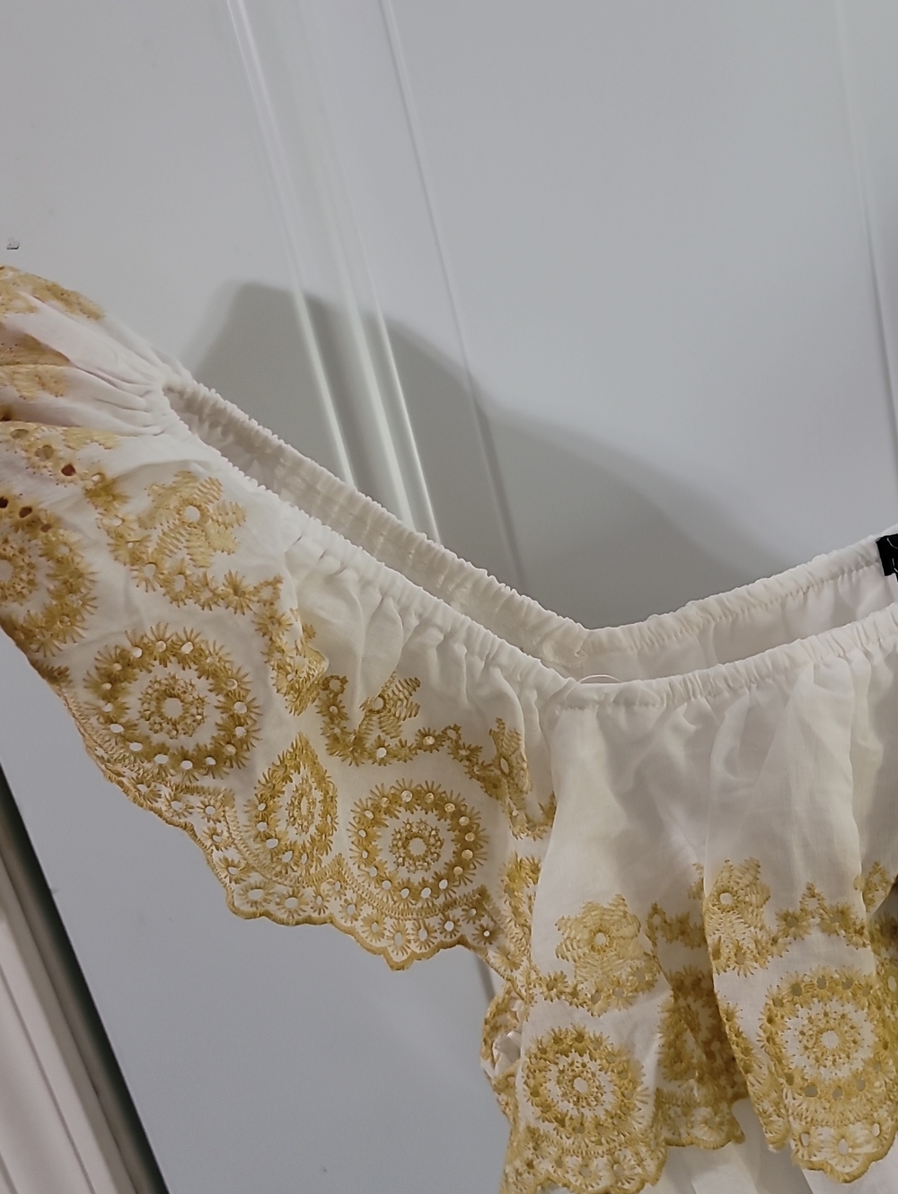 White & Gold Embroidered Ruffle Top - Picture 6 of 7